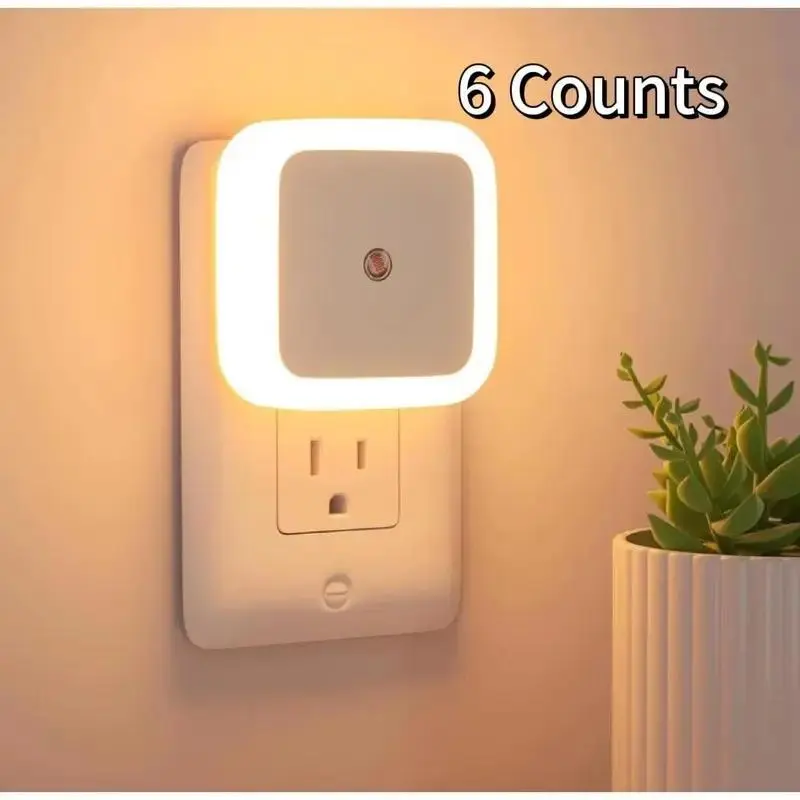 6-Pack Wall Mounted Plug-in Square LED Dusk to Dawn Sensor Night Lights, 0.5W 6-Count Smart Plug-in Wall Units, Ideal for Bedroom, Kids' Room, Dusk To Dawn Sensor Night Light