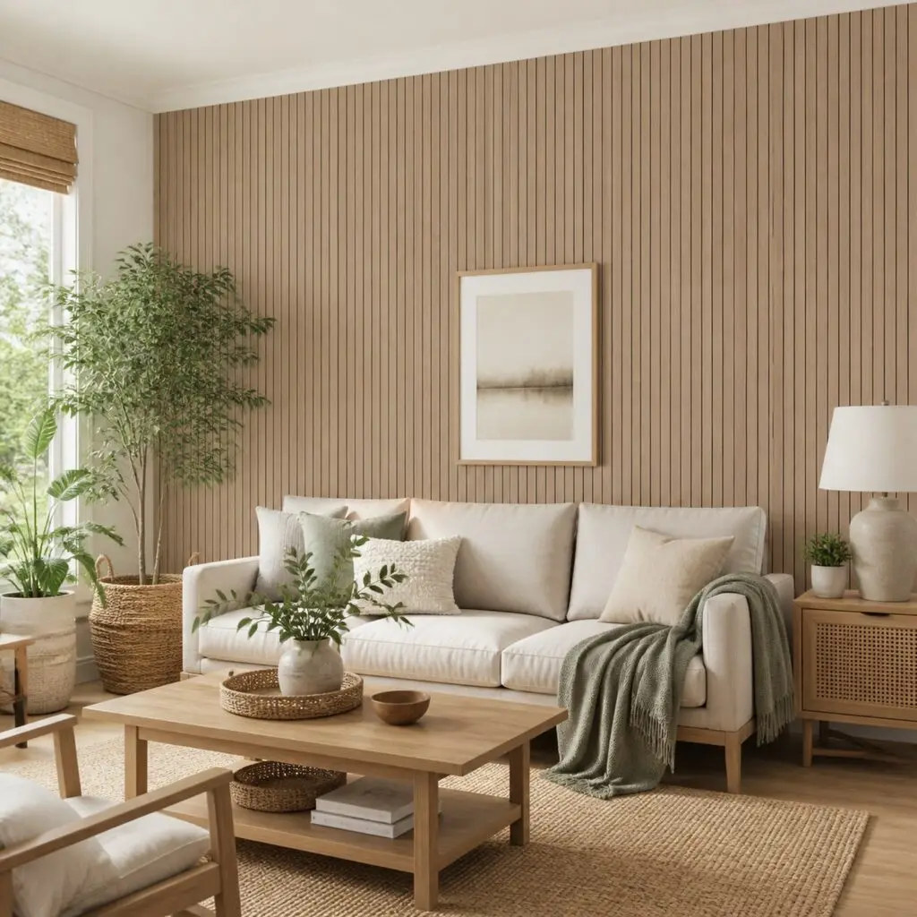 Natural Oak Wood Slat Peel & Stick Panel pvc wall feature decorative self-adhesive