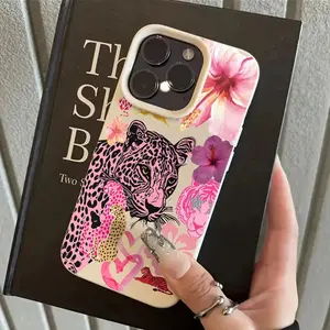 Pink cheetah floral heart pattern shockproof protective case, suitable for iPhone 17/16/15/14/13/12/11/X/XS/XSMAX, TPU protective shell, a gift for friends, family, and yourself for the holidays