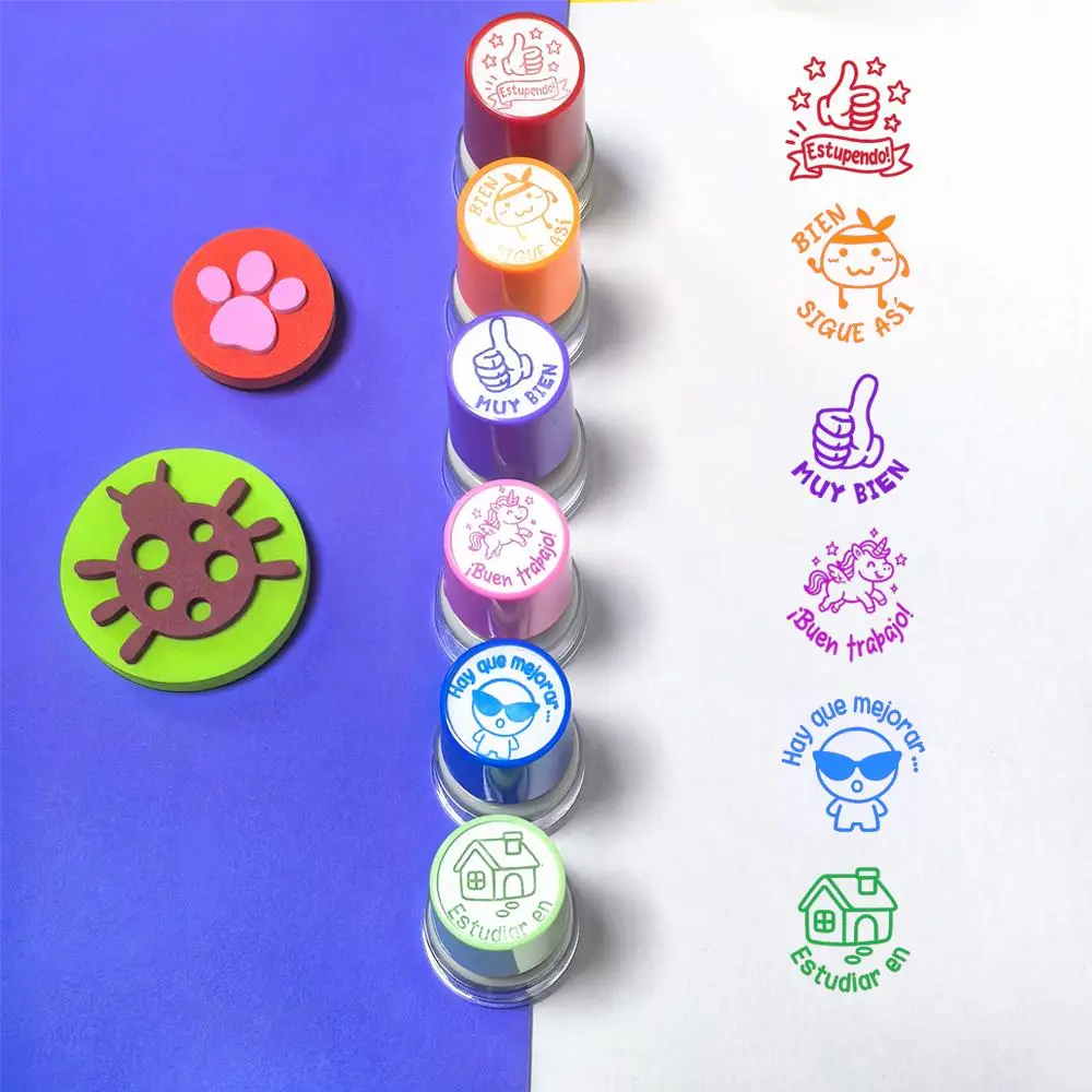 Colorful Spanish Encouragement Letter Stamp, 6 Counts/set Cute Stamp, Office Stationery & Supplies for Home School Dormitory, Booklet Stamps