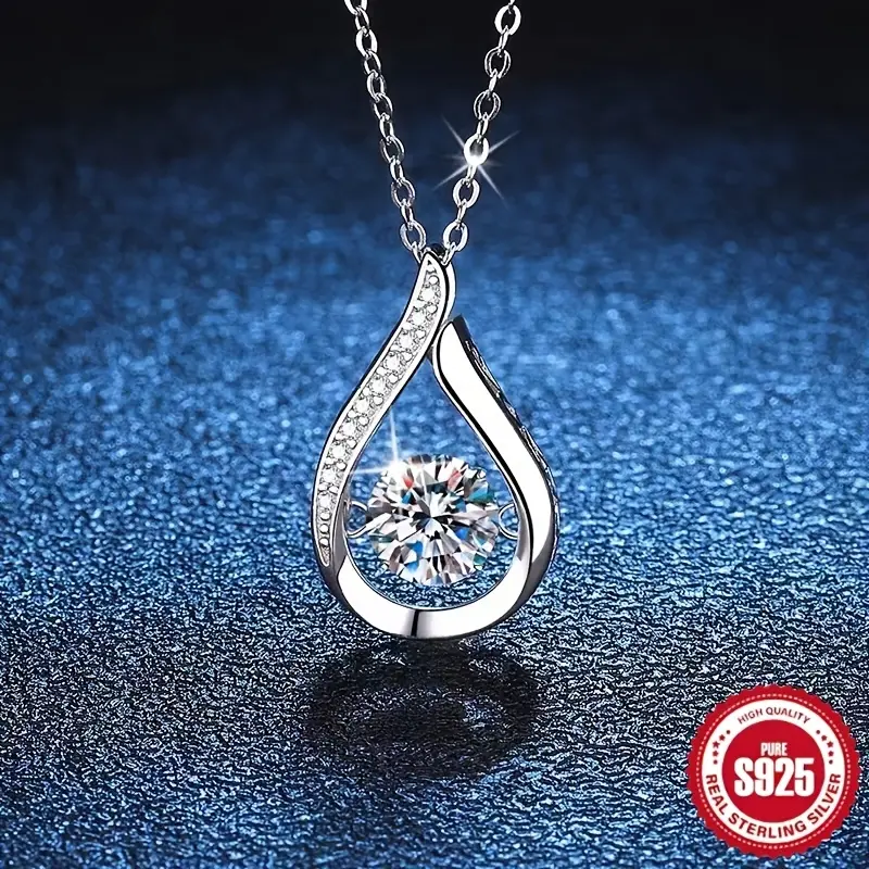1pc 925Sterling Silver Water Drop Moissanite Pendant Necklace Dazzling Fashion Accessory, Perfect Party Wedding Anniversary Gift, Hypoallergenic, Nickel-Free, Long-Lasting Jewelry For Women, Total Weight Of The Product (2.28g)