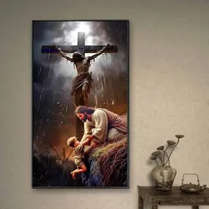 Cross & Person Pattern DIY Diamond Arts Colorful Painting Kit without Frame, DIY 5D Diamond Arts Colorful Painting for Bedroom Home Wall Decor, Diamond Painting Kits