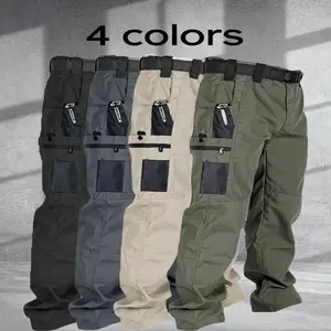 Men's Solid Color Zipper Waterproof Tactical Work Pants, Without Belt, Solid Color Design, Regular Fit, with Sports Pockets, Autumn Durable Pants, Men's Wear-Resistant Outdoor Pants. Please Place Your Order According to the Size Chart.