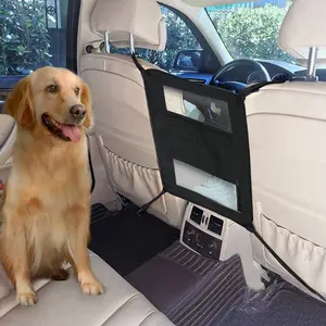 Storage net pocket between car seats, front and rear isolation nets, middle block, anti-pet and dog elastic storage bags