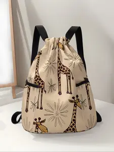 Giraffe Print Drawstring Backpack, Large Capacity Durable Gym Bag, Adjustable Shoulder Straps, Sporty Beach Bag, Multifunctional Sports Bag for Men & Women, Workout Sport Bags