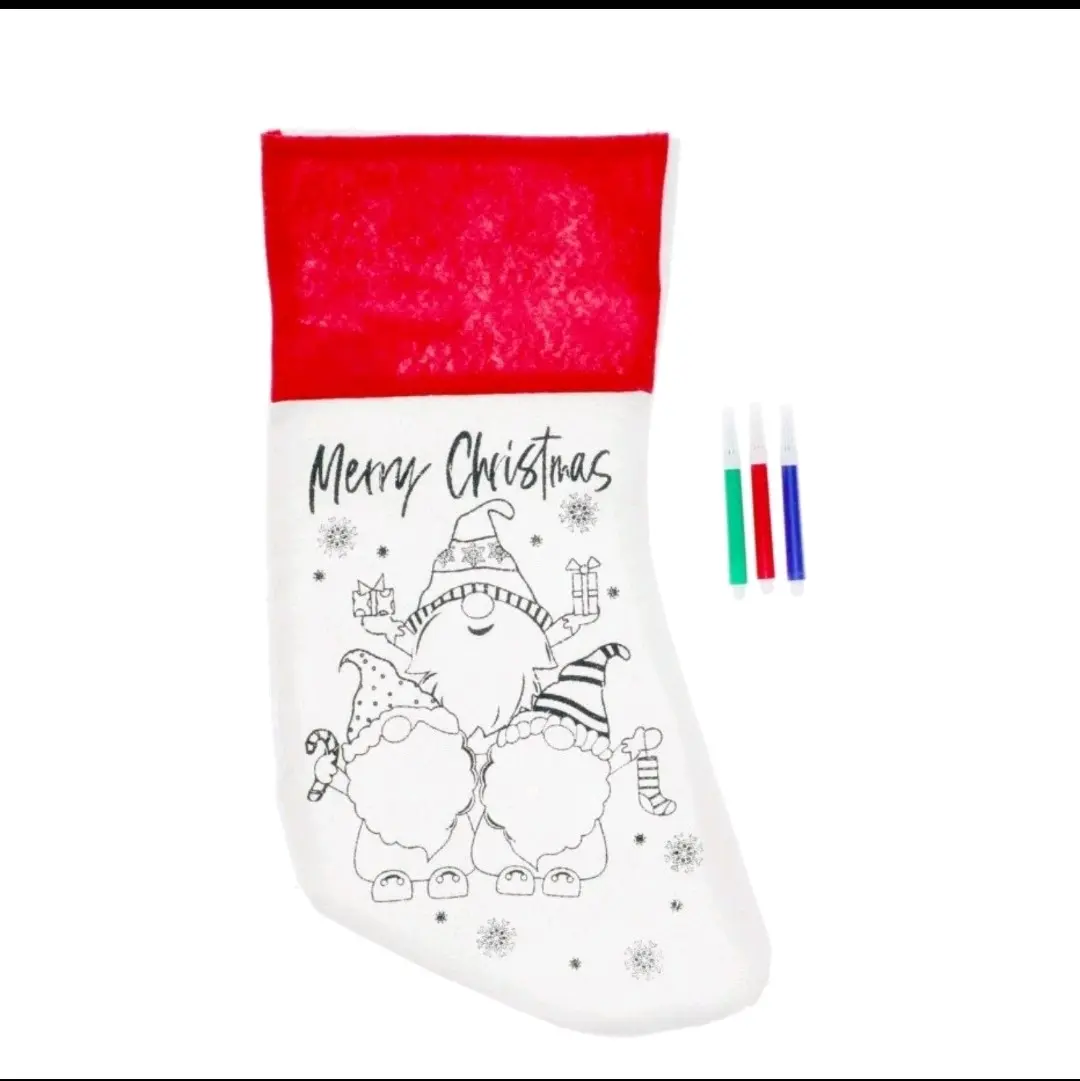 Christmas Stocking with Markers to Color. Gnomes