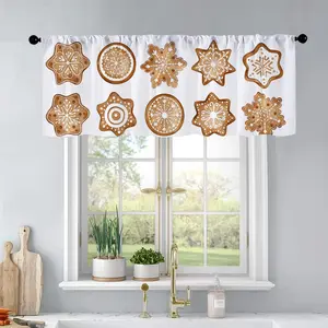 1pc Christmas and New Year printed kitchen curtains Gingerbread clipart. Watercolor Christma curtains valance window treatment living room bedroom home decor 54 x 18 inch