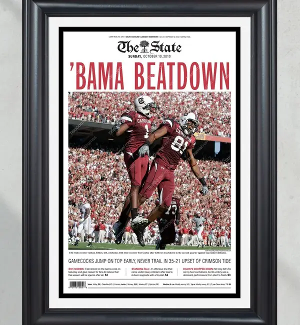 2010 South Carolina Gamecocks Upset Alabama 'BAMA BEATDOWN' Poster Print Front Page Newspaper Print - POSTER NO FRAME