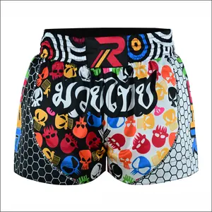 ROAR-INT Kids White-Black Muay Thai Kickboxing Martial Arts Fight Shorts for Boys and Girls