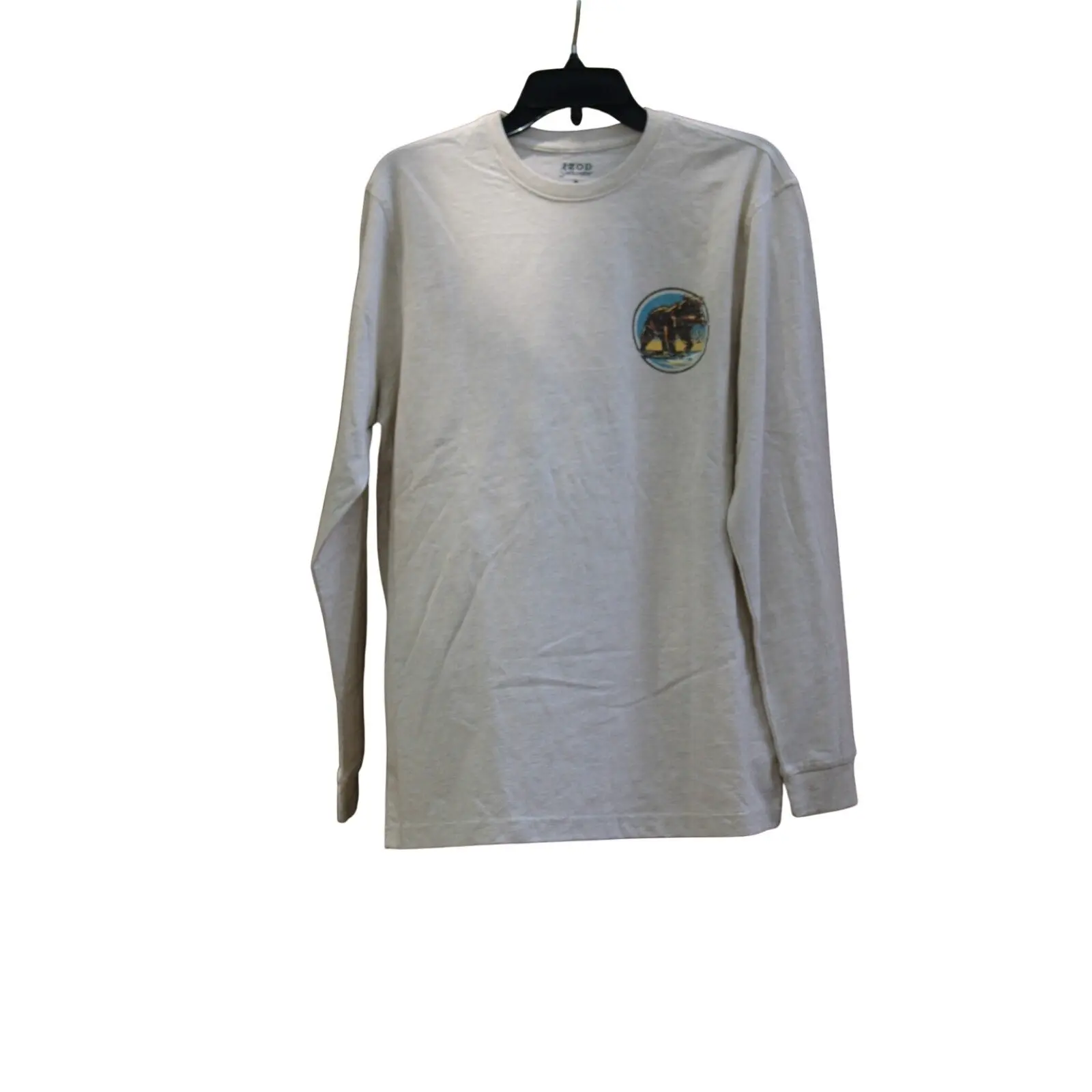 IZOD Saltwater Mens Long Sleeve Graphic T-Shirt Bear Crest White Oatmeal M