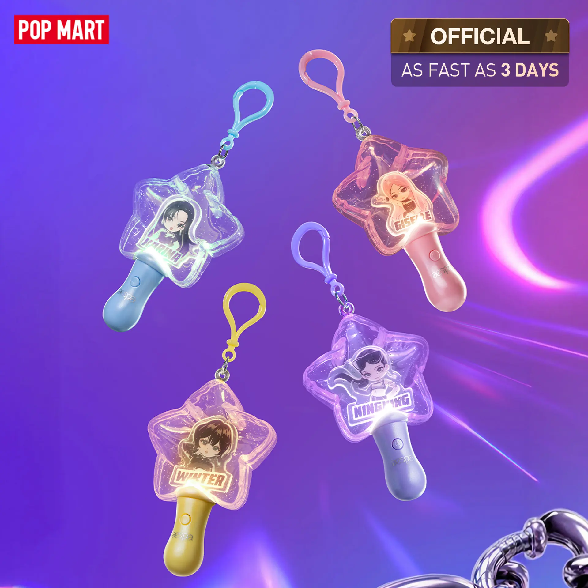 【NEW】POP MART aespa Memorable Picks Series Glowing Pendant Blind Box, Keychain, Bag Charm