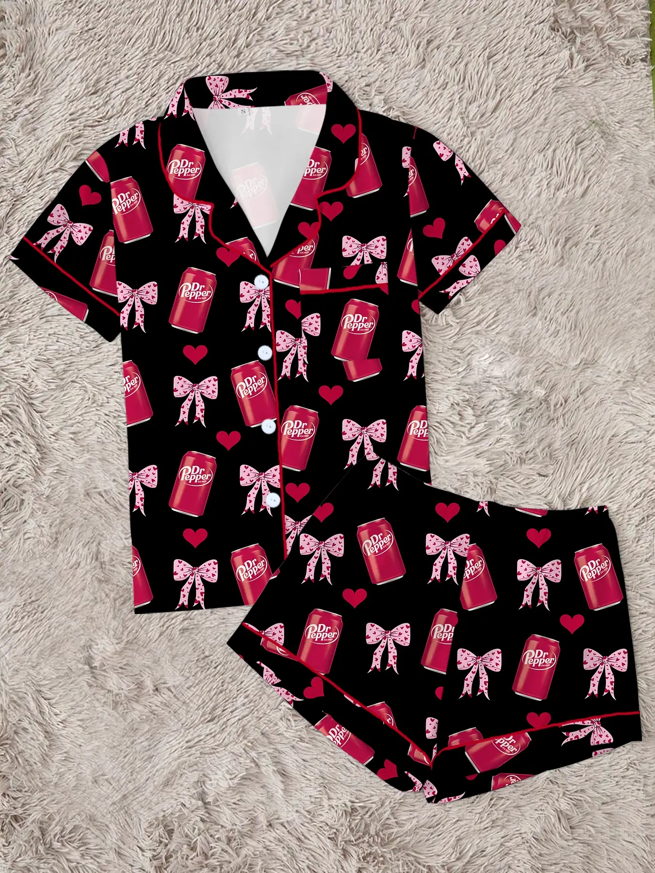 Women's Casual Fitted Sleepwear & Loungewear Pajama Set, Short Sleeve Lapel Button-Up Top & Elastic Shorts, All-Season Comfortable Home Wear Pyjamas