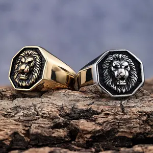 Domineering Retro Sun God Lion Head Stainless Steel Fashion Ring Men's Jewelry