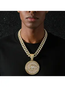 Men's Full Diamond Chain Hip-Hop Style Personalized Devil Eye Round Pendant Necklace