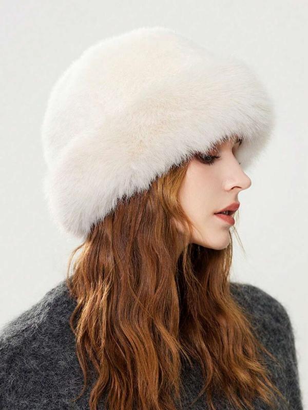 Women's Elegant Solid Color Bucket Hat, 2024 New Style Trendy Fuzzy Warm Hat, Chic All-match Accessories for Fall & Winter for Women & Girls for Outfit Matching, Fashion Matching Hat