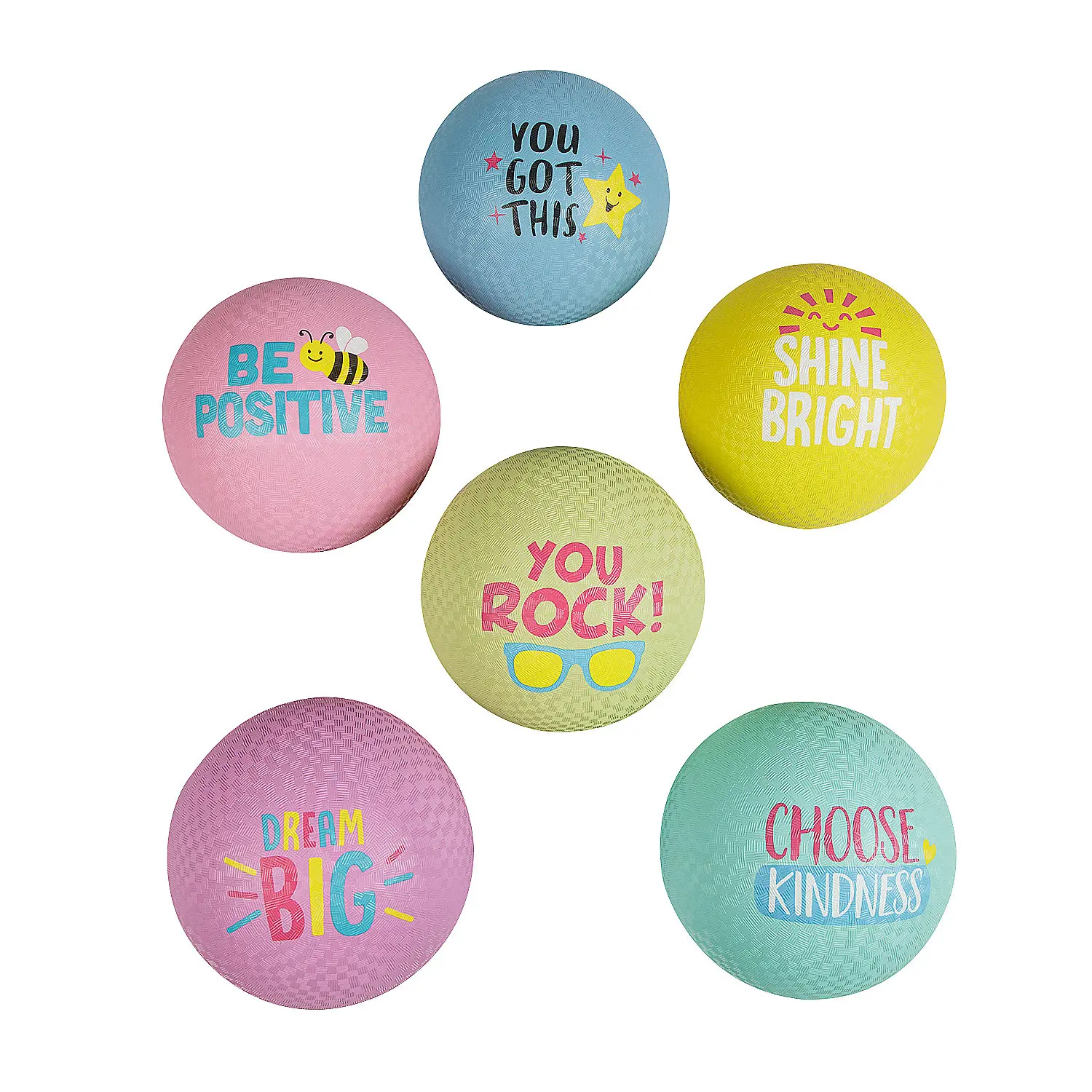 8 1/2" Positive Messages Rubber Playground Balls Set - 6 Pc., Fun Toys For Kids