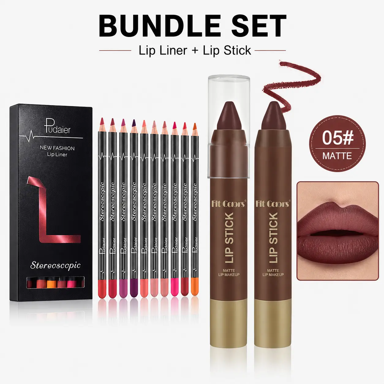 12Pcs Lip Liner Pencil & Matte Lipstick Set, Long Lasting Waterproof Lip Makeup Kit, High Pigment Lip Contour Set for Women long-lasting cosmetic