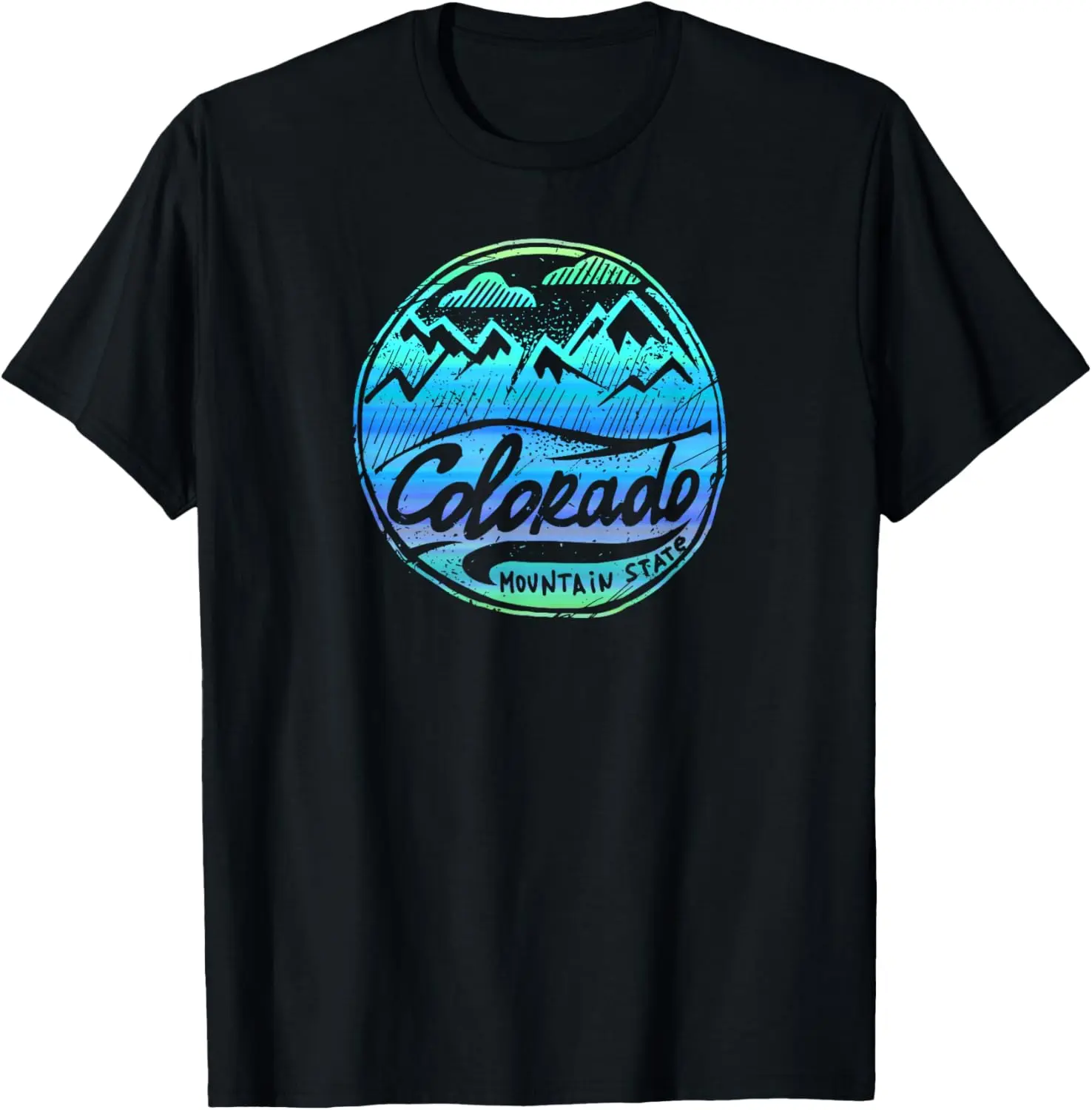 Women's Plus-Size 100% Cotton Short-Sleeve Round Neck Everyday Casual Colorado Mountain Retro Distressed Graphic Tshirt, Comfortable Women's Clothes