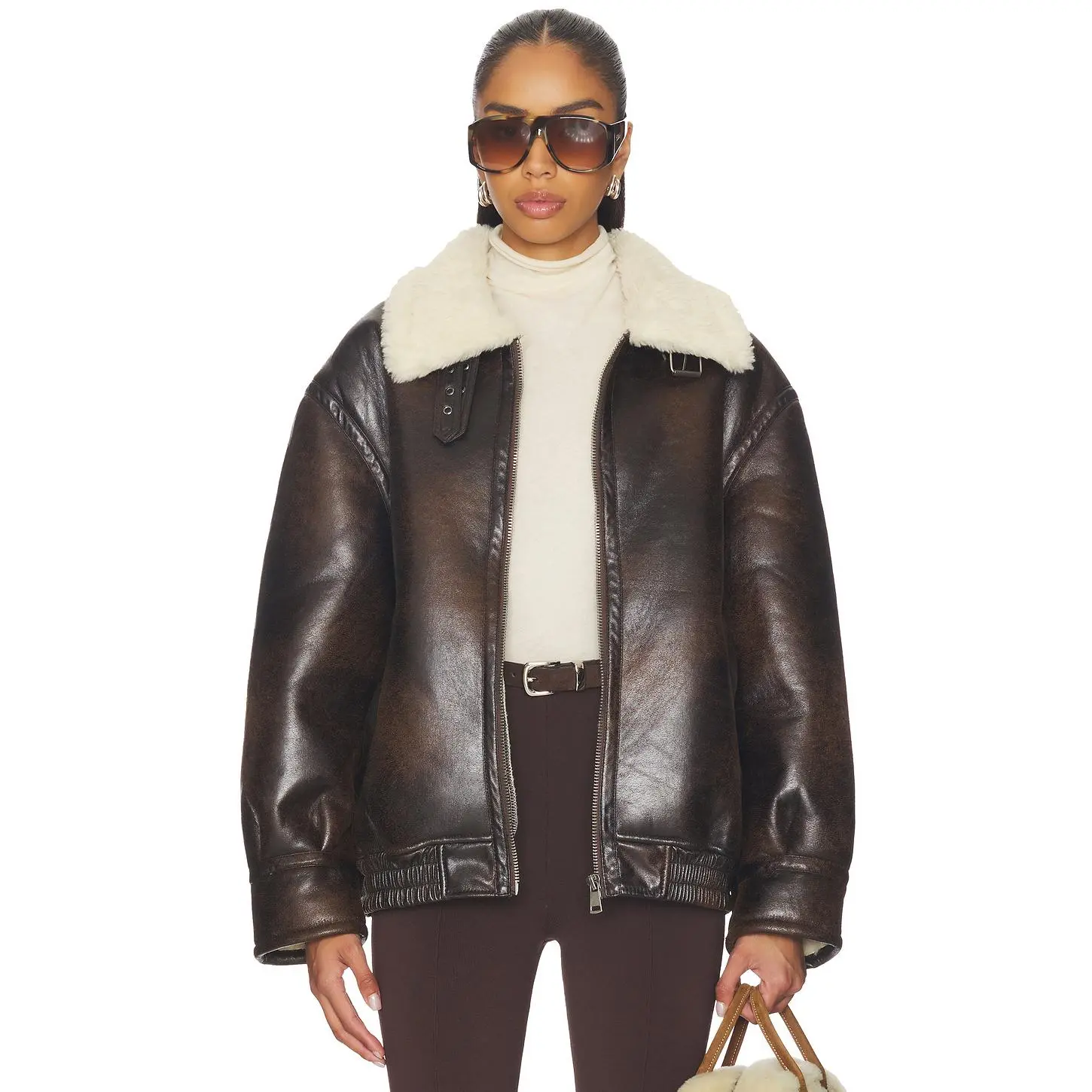 superdown Georgiana Faux Leather Jacket in Brown