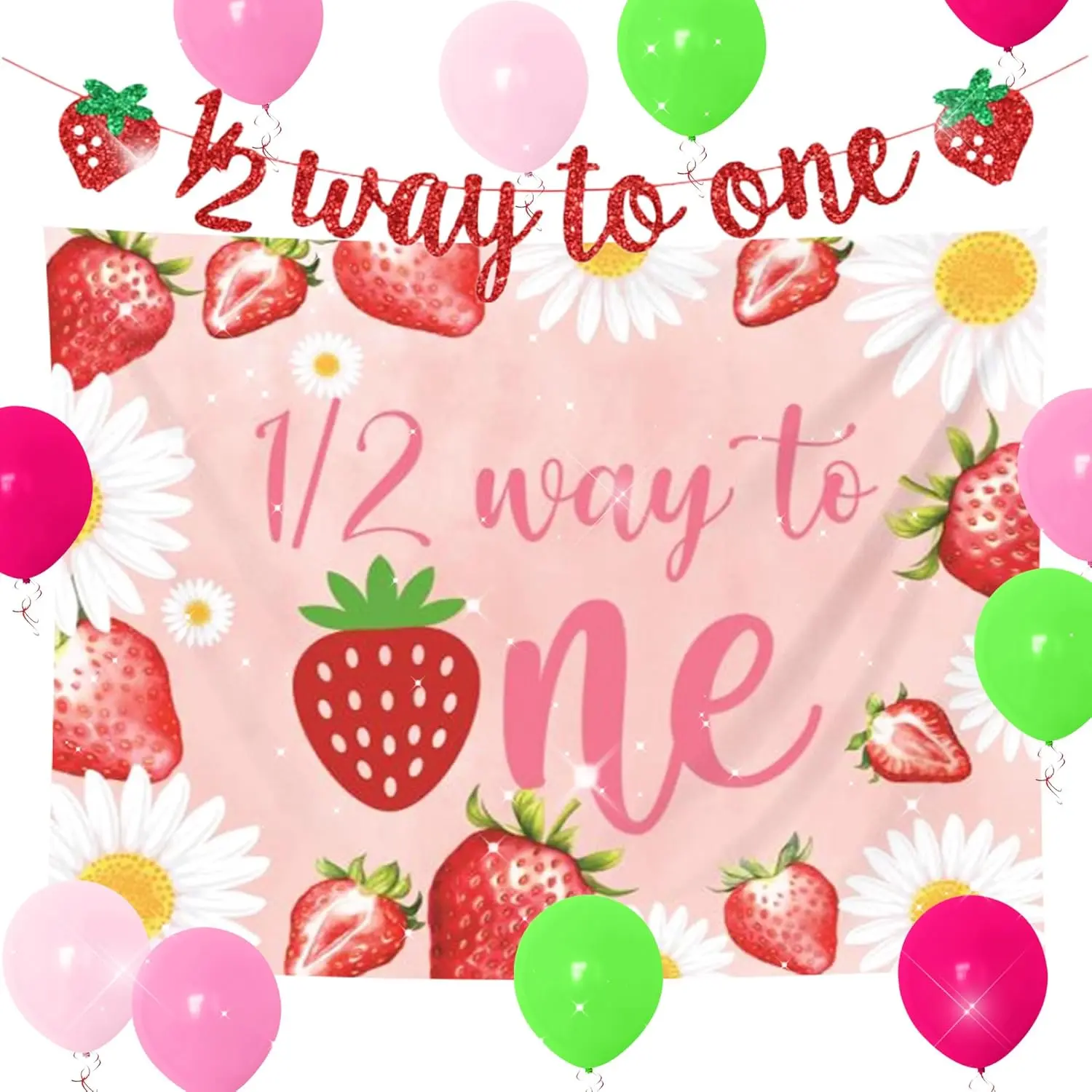 Strawberry Half Birthday Decorations,Include Its My Half Birthday Backdrop,Strawberry 6 Months Banner and balloons for Girls 6 Months Party Supplies Set Ornaments
