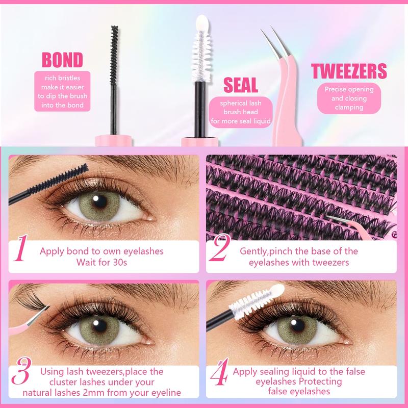 Natural Drifting Eyelash Clusters, Anime Style Lashes, Pointed Individual Extensions, C Curl Single Root, 8-16mm Bottom Cluster, DIY Home Use