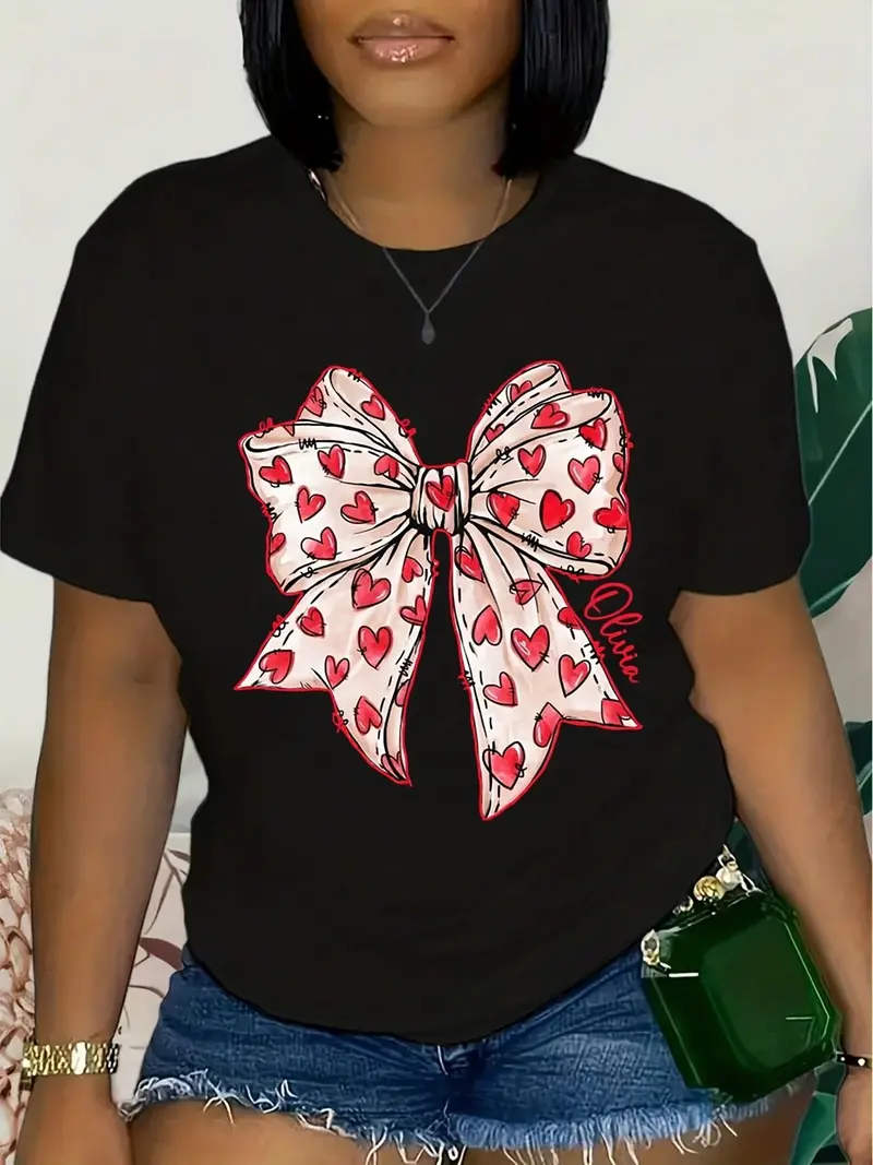 100% purified cotton Personalized Coquette Valentine's Day Heart Bow Toddler Shirt, Retro Valentine Shirt, Personalized Valentines Day Bow Girl Shirt fall clothes for women