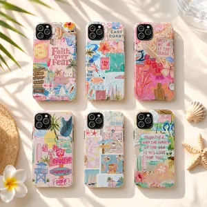 Faith Over Fear Coastal Collage iPhone Case Preppy Beach Aesthetic Pastel Hard Shell Cover Summer Reader Coastal Book Lover Gift Christian Bible Verse Psalm 93:4 Vacation Travel Accessories For iPhone 17 Pro Max 16 Plus 15 14 13 Mini 12 11, Galaxy S25