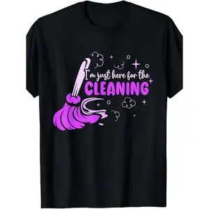 Funny Cleaning Lady T-Shirt - Retro Janitorial Slogans & Broom Mop Icons - Unisex Housekeeping Apparel Suitable for Janitors, Teachers, Hotel Staff - Comfortable Short Sleeve Casual Shirt Gift for &