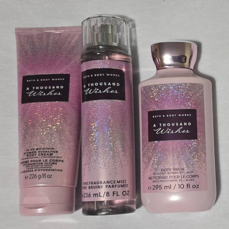 A Thousand Wishes Body Care Set. Shower Gel 10 Fl Oz, Fine Fragrance Mist 8 Fl Oz and Body Cream 8 Fl Oz
