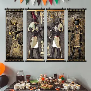 Egyptian Pattern Wall Art, 4 Counts/set Vintage Figure Canvas Poster, Pharaoh Decorative Painting, Perfect Living Room Decor