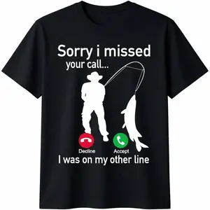 Fishing Phone Call with Fishing Line - Funny Fish Fisherman T-Shirt Printed short sleeved T-shirt shirts  men
