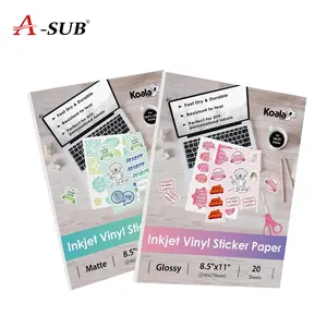 A-SUB Koala Waterproof Vinyl Sticker Paper Glossy（20 sheets） Matte （20 sheets） Inkjet Printable Fast Dry Tear Resistant Customizable for DIY Projects, DIY Craft Paper