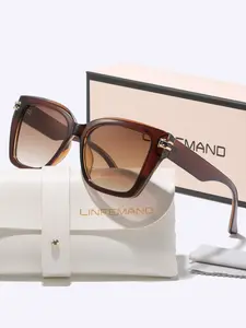 Linfemand Trendy Large Frame Cat Eye Sunglasses Uv400, Unisex Fashion Sun Glasses for Driving Travel, Casual Daily Wear Accessories, Modern Trendy Sunglasses