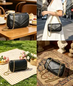 Style Quilted Chain Crossbody Bag, Designer Inspired Mini Loulou Purse with Gold Logo, Trendy Shoulder Bag for Daily & Date Night