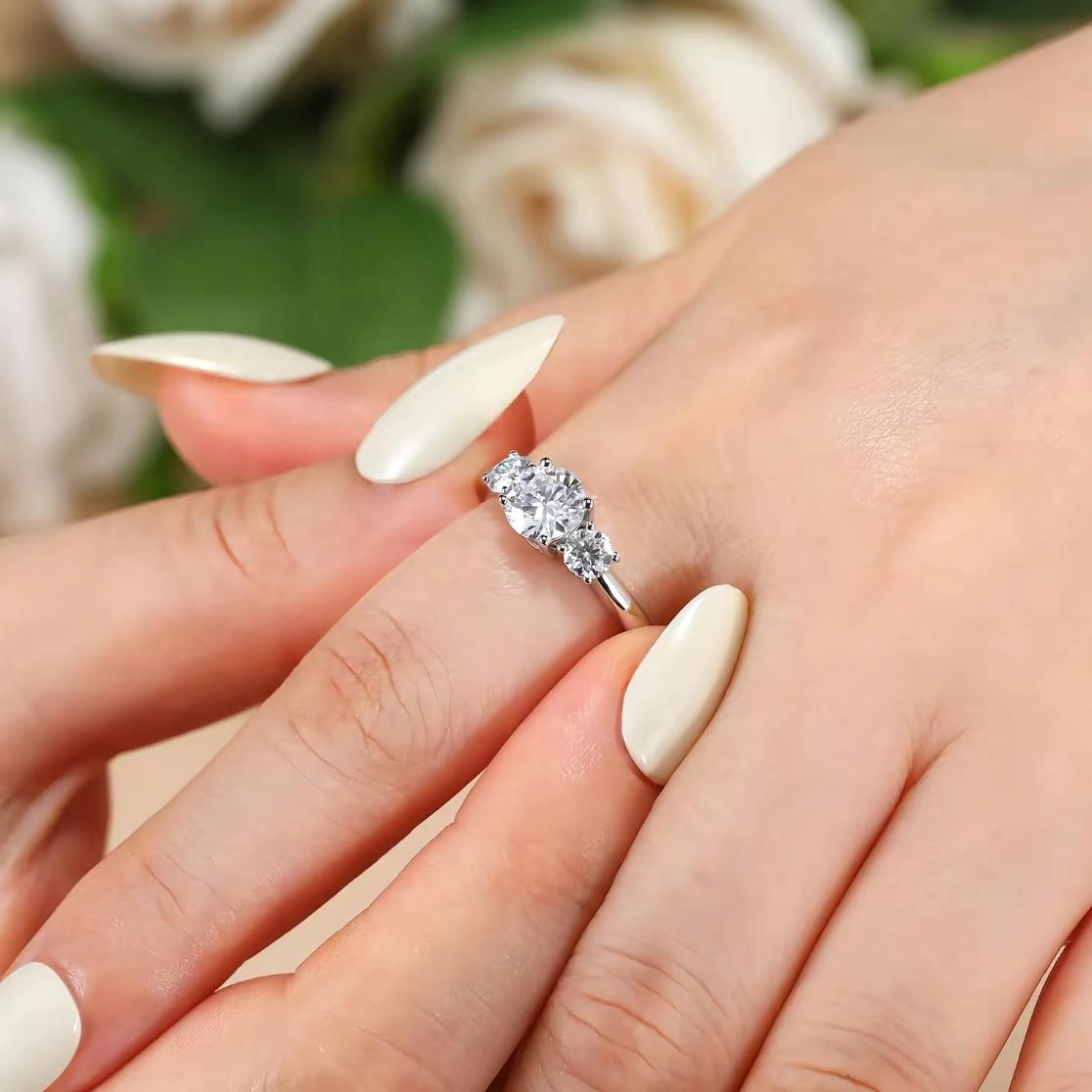 Zozimi 925 Sterling Silver 3 Stone 1+2+1CT Trilogy Band Engagement Ring with high quality 5A Cubic Zirconia, Elegant Design For Woman Man Anniversary & Valentine's Day Gift or Daily Wear