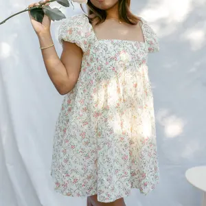Pixie Dusted Dress | green pink floral babydoll puff sleeve flowy dress