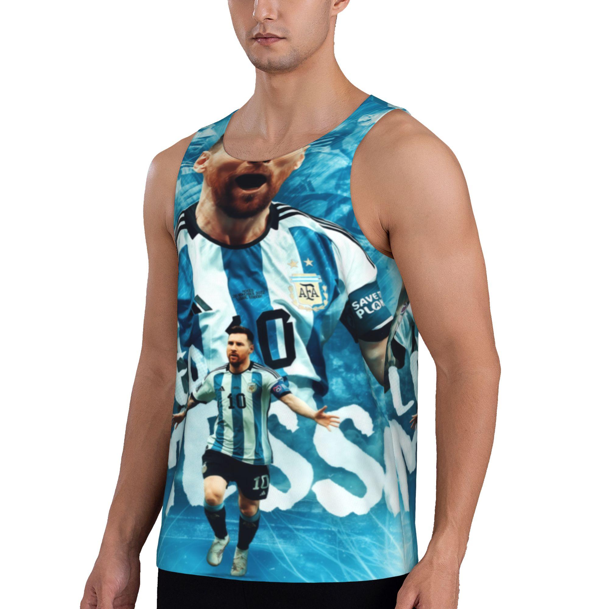 Messi Argentina National Team All Over Print World Cup Sleeveless Top Argentina Messi Celebration Graphic Soccer Fan Tank Top Summer casual and breathable