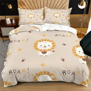 Soft Cartoon Lion Pattern Bedding Set, Comfortable Quilt and Pillowcases, Ideal for Kids and Adults, Bedroom Decor Gift