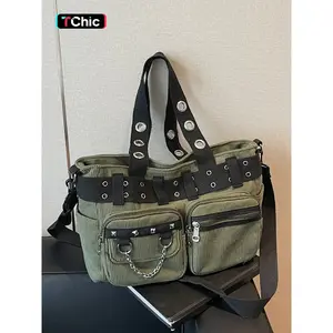 Punk Style Studded & Chain Decorated Crossbody Bag, Multi-pocket Shoulder Bag for Women, Casual Trendy Versatile High-quality Daily Commuting Bag, Fashionable Crossbody Bag