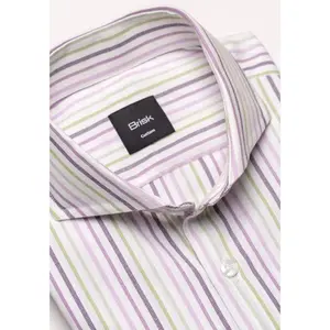 Plum Green Pinpoint Poly Stripes Shirt - Cutaway Extreme Collar