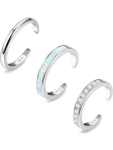 3 Pcs Adjustable Silvery Open Toe Ring Set for Women Men Stylish Foot Jewelry Vivid Opal Brilliant CZ Open Band Design Simple Cute Versatile Hawaiian Beach Aesthetic Minimalist Summer Essential Accessories for Holiday Parties Daily Boho Foot Decoration