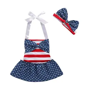 Toddler Baby Girls 4th of July Romper Bodysuit American Flag Striped Star Backless Romper Outfits Clothes