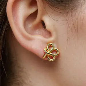 18K Gold Plated Twisted Rope Knot Clover Stud Earrings Viral 2026 Trend Hypoallergenic Nickel Free No Tarnish Lightweight Dainty Jewelry For Women Girls Perfect For Office Party Everyday Wear Ideal Birthday Gift For Her Mom Girlfriend