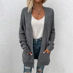 Drizzle Twist Cardigan Sweater Women Mid-length Twisted Rope Cardigan