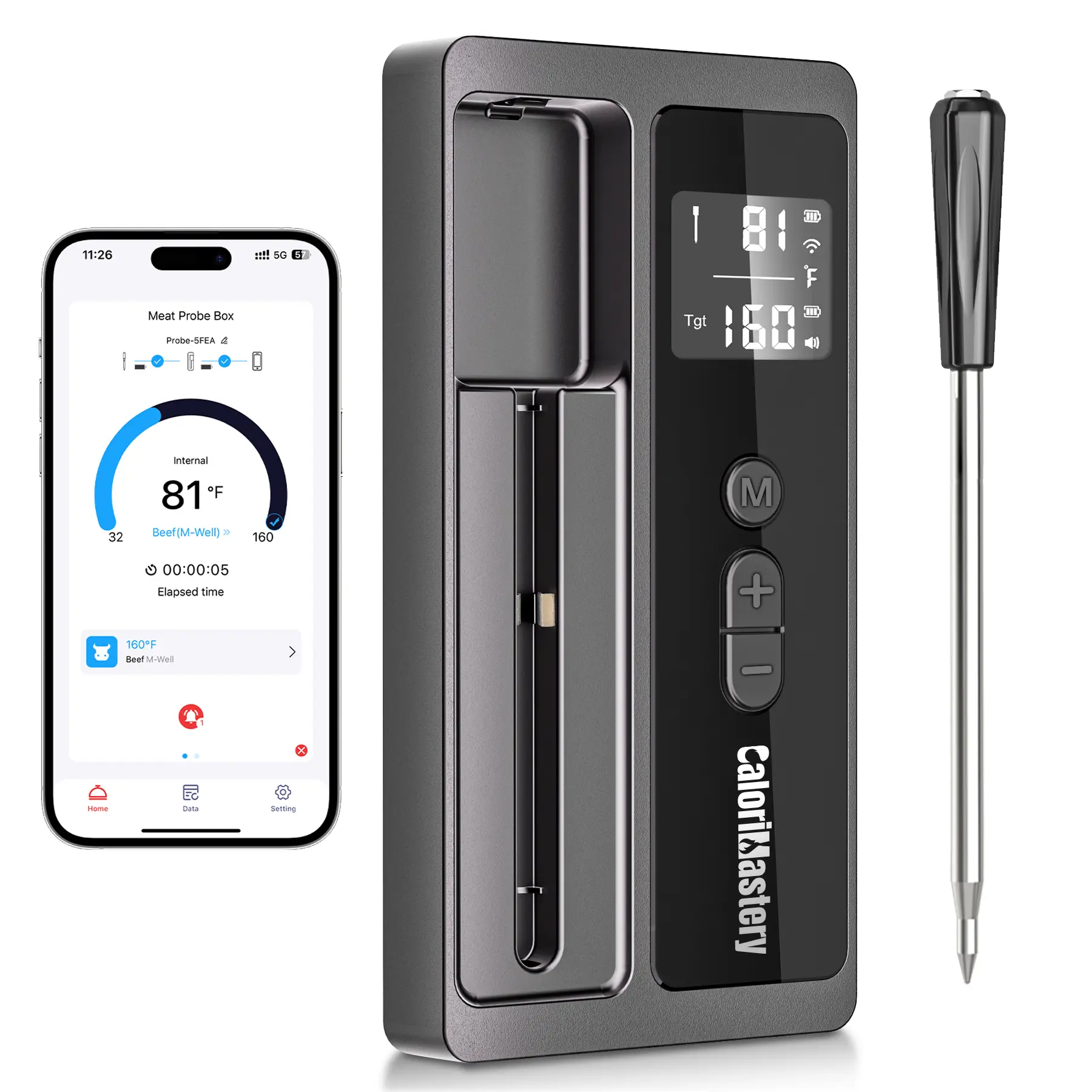 Wireless Smart Bluetooth Kitchen Meat Thermometer - Digital Stainless Steel & Ceramic Utensil, 500ft Range, Ultra-Thin Probe, IP67 Waterproof, 18H App Alerts, for BBQs, Steak, Father’s Day Gifting, Meat Thermometers
