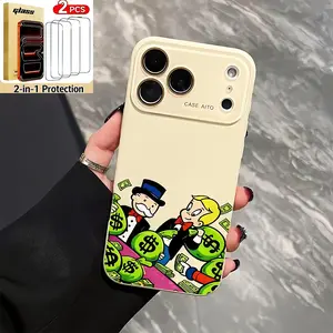 Bold Cash Graffiti Monopoly Print Phone Case Ultra Skin Friendly Touch All Inclusive Lens Compatible with iPhone 17 16 15 14 13 12Includes Tempered Glass Screen Protector