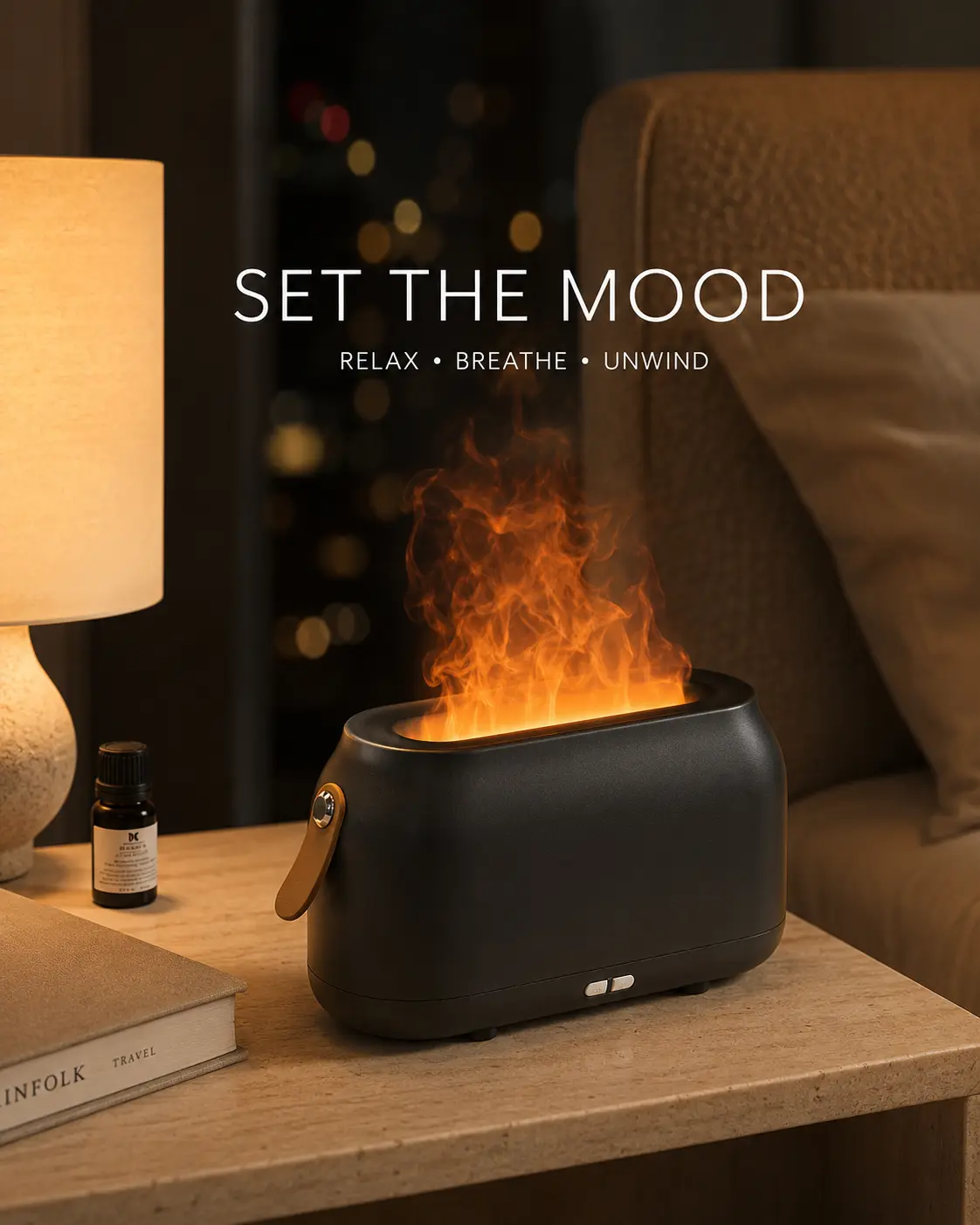 180ml Realistic Simulation Flame Essential Oil Diffuser, Ultrasonic Aroma Humidifier with Color LED Flame Light, Auto Shut Off for Bedroom Home Office