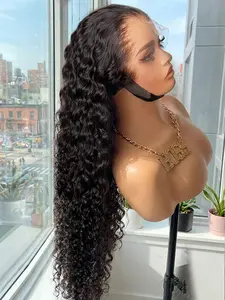 Deep Wave 13x6 Lace Frontal Wigs Human Hair 13x4 HD Transparent Lace Frontal Wig for Black Women 180% Density Curly Human Hair Wigs Natural Black Pre Plucked With Baby Hair