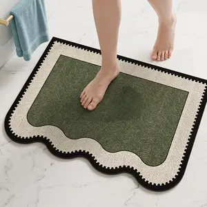 Quick Dry Bath Mat for Bathroom, Imitation Hemp Non Slip Rug with Absorbent Surface, Thin Bathroom Mat Fits Under Door, Machine Washable