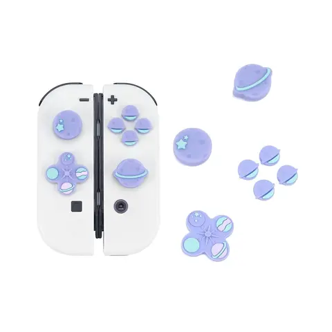GeekShare Happy Planet Cute Silicone Gaming Accessories Set - 1 D-Pad Button Cap, ABXY Key Stickers, Silicone Grip Joystick Covers for Nintendo Switch/OLED Console, Game Controller Protection with 5-min DIY Mod, Easy to Apply
